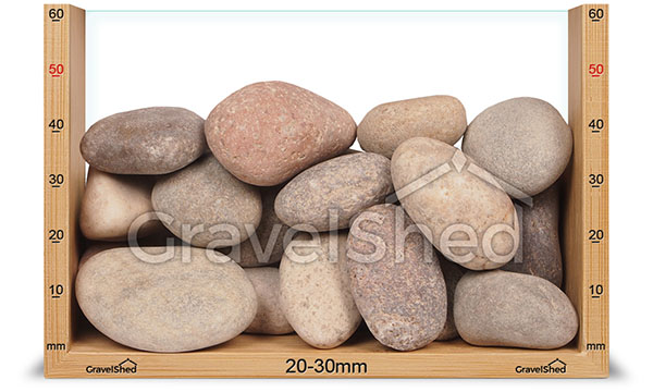 20-30mm pebbles at 50mm deep