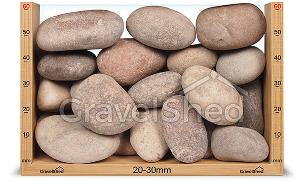 20-30mm pebbles at 60mm deep