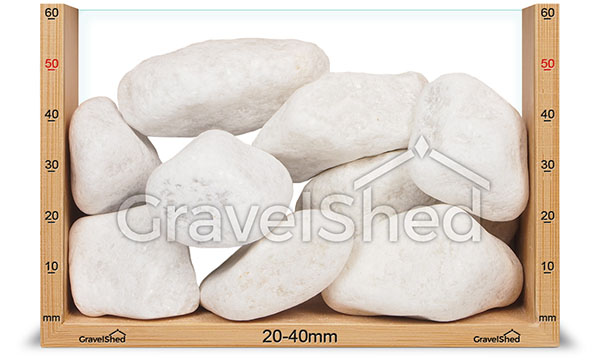 20-40mm pebbles at 50mm deep